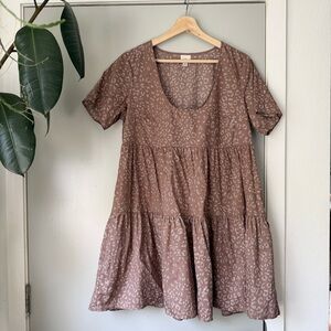 Brown Patterned Women's Babydoll Dress